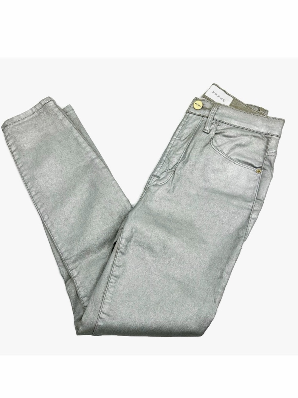 FRAME Ali High Rise Cigarette Metallic Silver Jeans Women’s Size 27